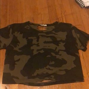 Distressed camo crop top